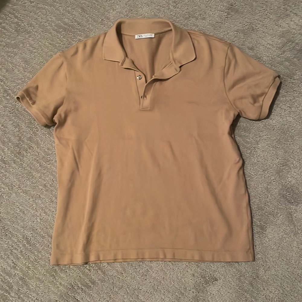 Tan knit polo shirt